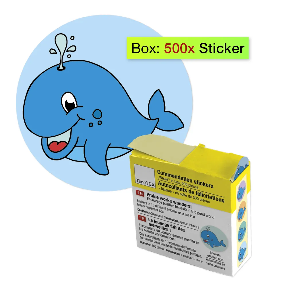 Belobigungs-Aufkleber "Wal" in Spender-Box, 500 Stück
