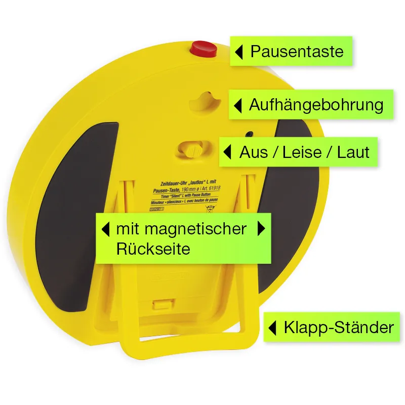 TimeTEX Zeitdauer-Uhr "lautlos" L, 19 cm ø, mit Ampelscheibe + Pausentaste