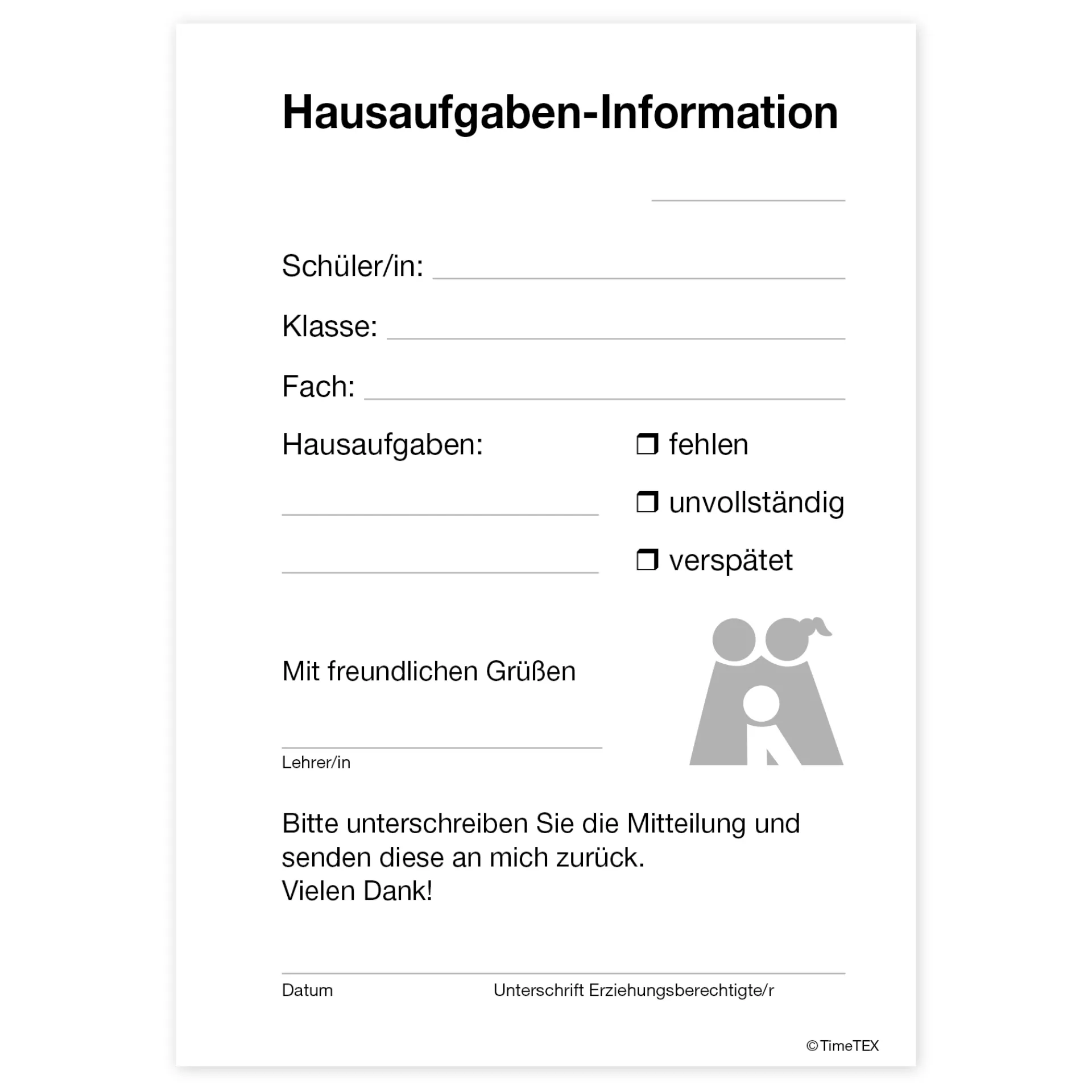 Block Hausaufgaben-Information A6, 50 Blatt mit Durchschlag