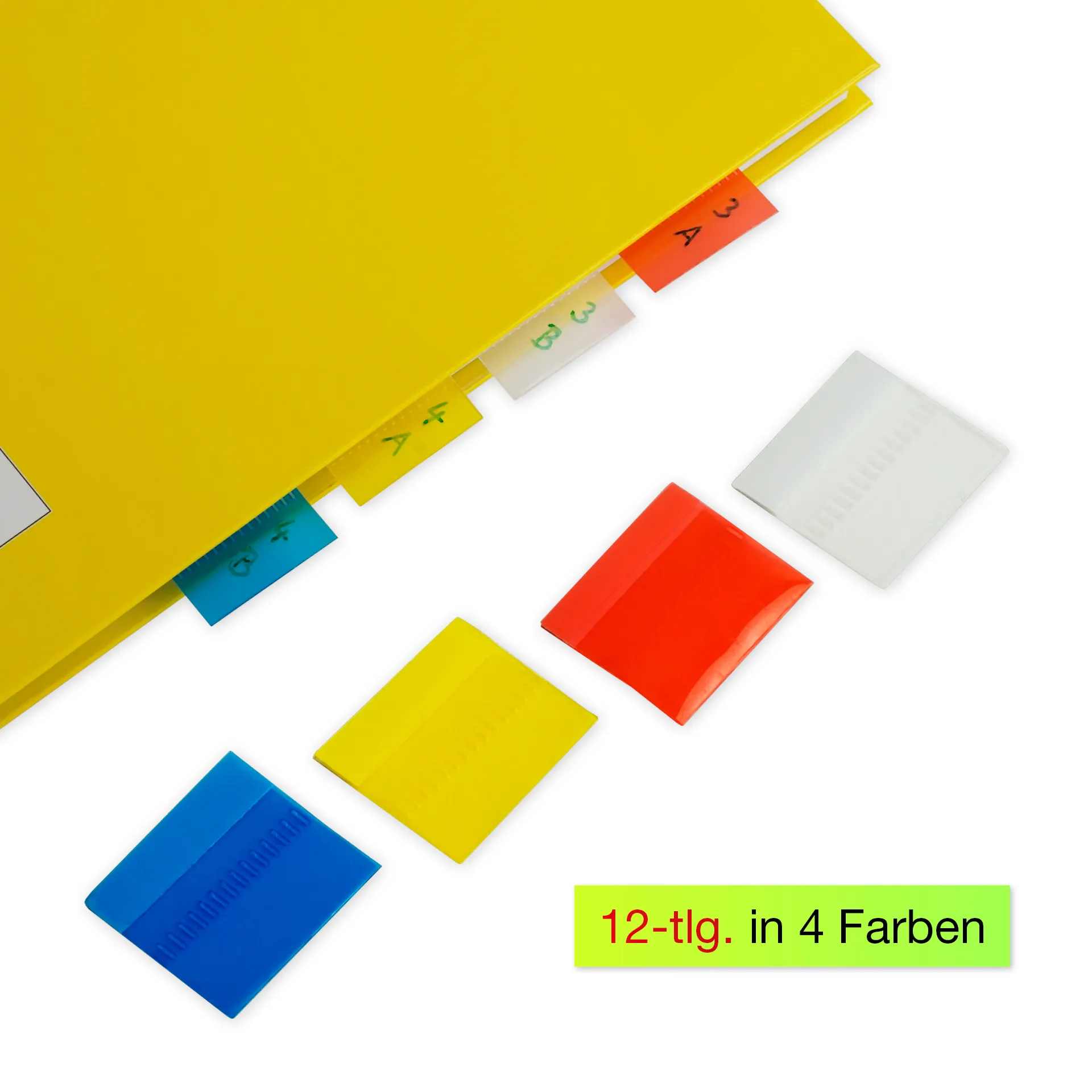 Register-Ecken beschriftbar, 12-tlg., aus Kunststoff-Folie