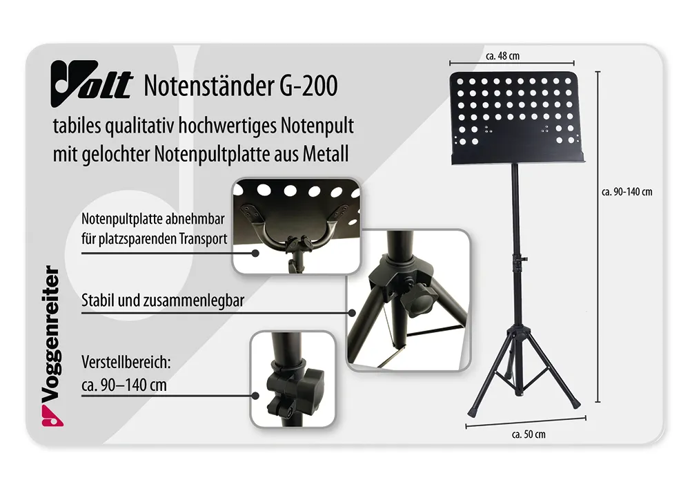 Notenpult, 90 - 140 cm Höhe