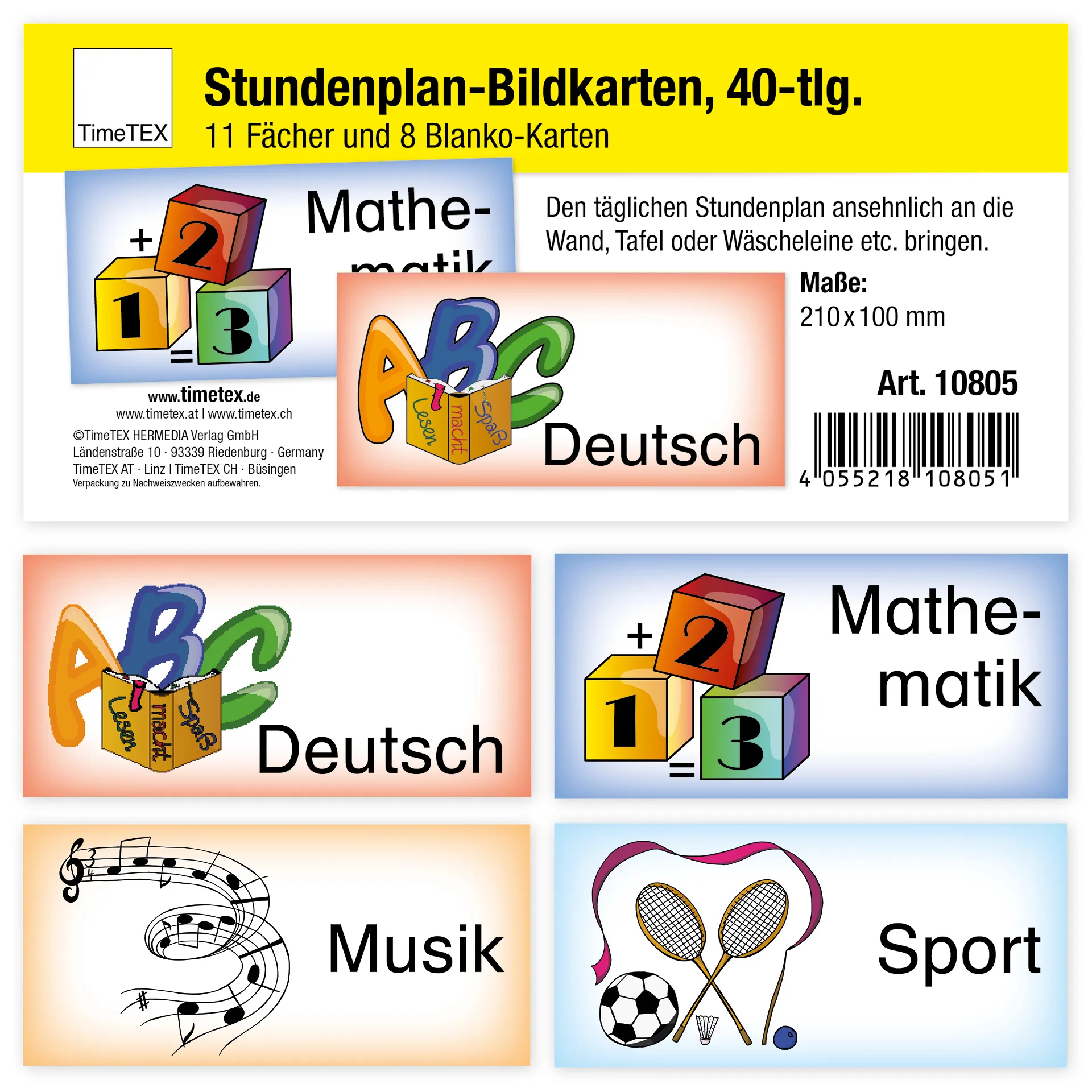 Stundenplan-Bildkarten aus Pappe, 40-tlg.