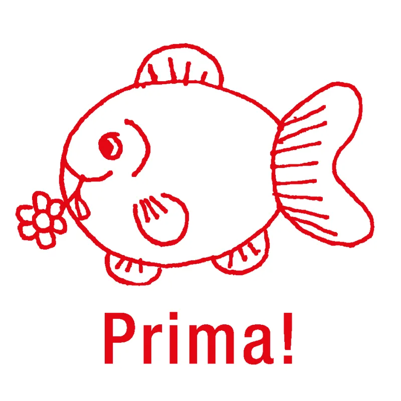 Siebdruck-Stempel "Perpetuum", Fisch "Prima!"