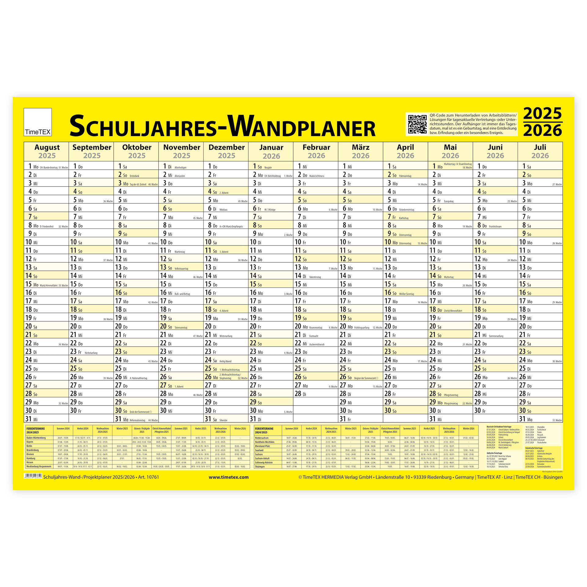 TimeTEX Schuljahres-Wand-/Projektplaner 2025/2026