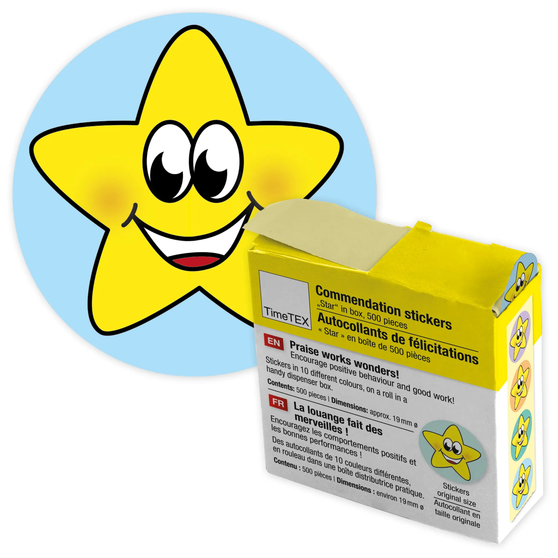 Belobigungs-Aufkleber "Sternchen bunt" in Spender-Box, 500 Stück