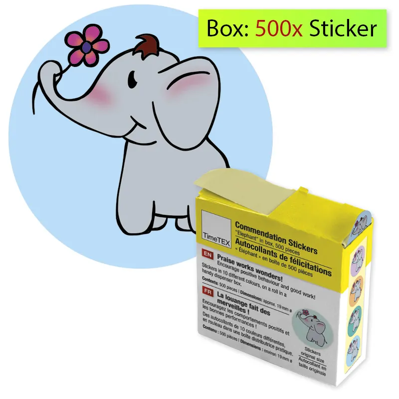 Belobigungs-Aufkleber "Elefant" in Spender-Box, 500 Stück