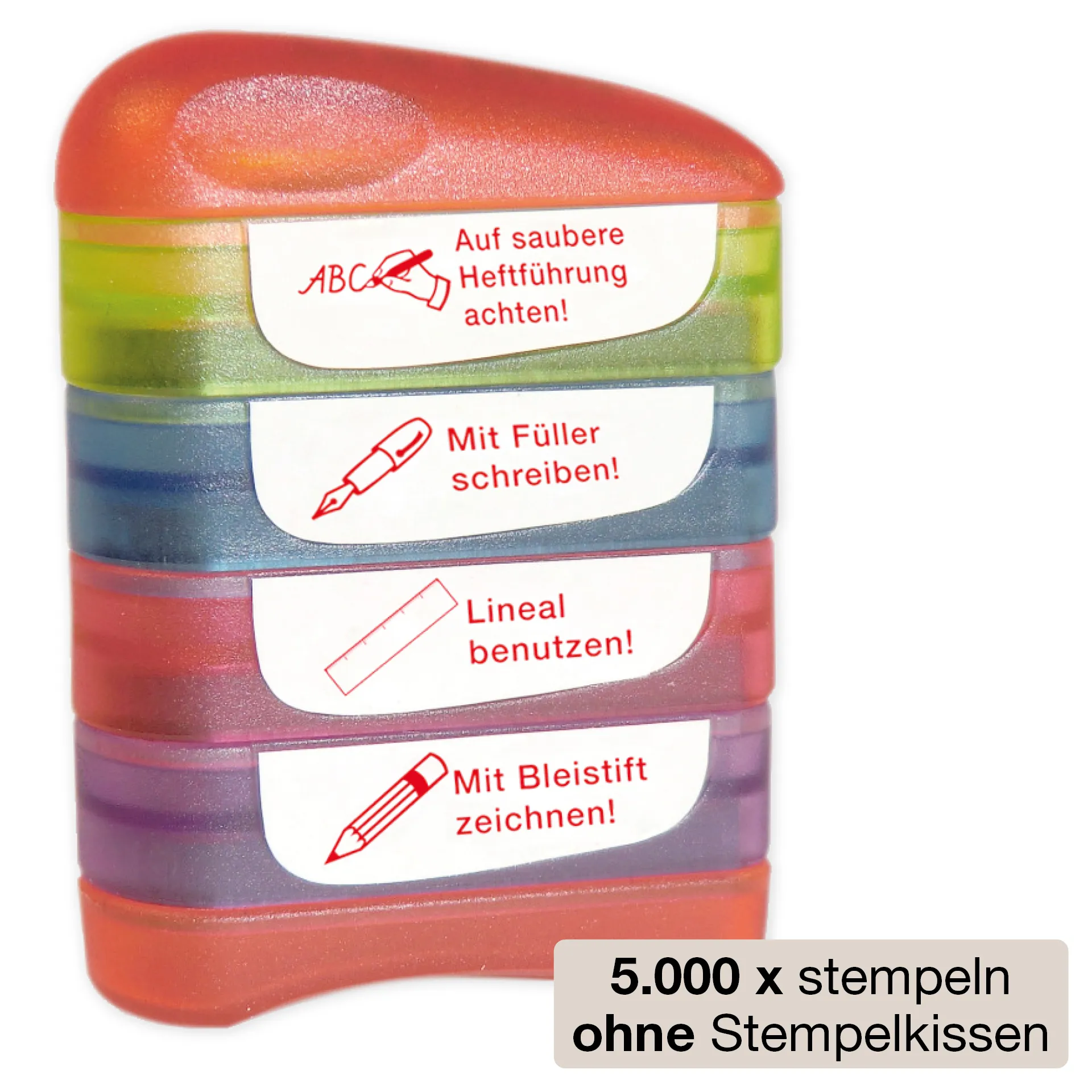 Stempel-Türmchen, Auf saubere Heft..