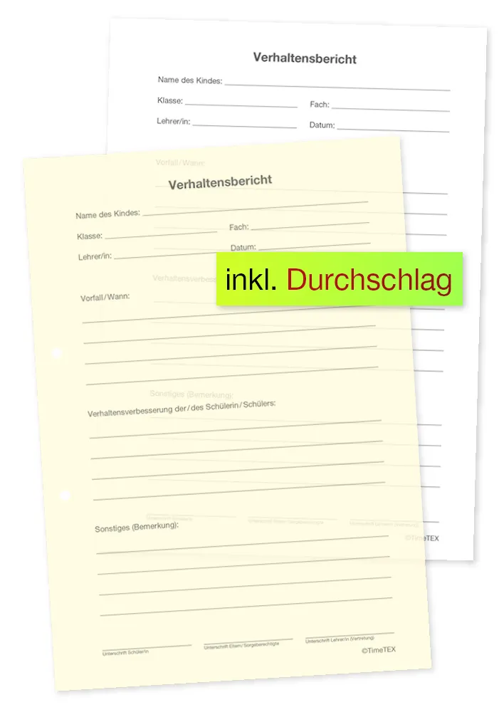 Block Verhaltensberichte A5, 50 Blatt mit Durchschlag
