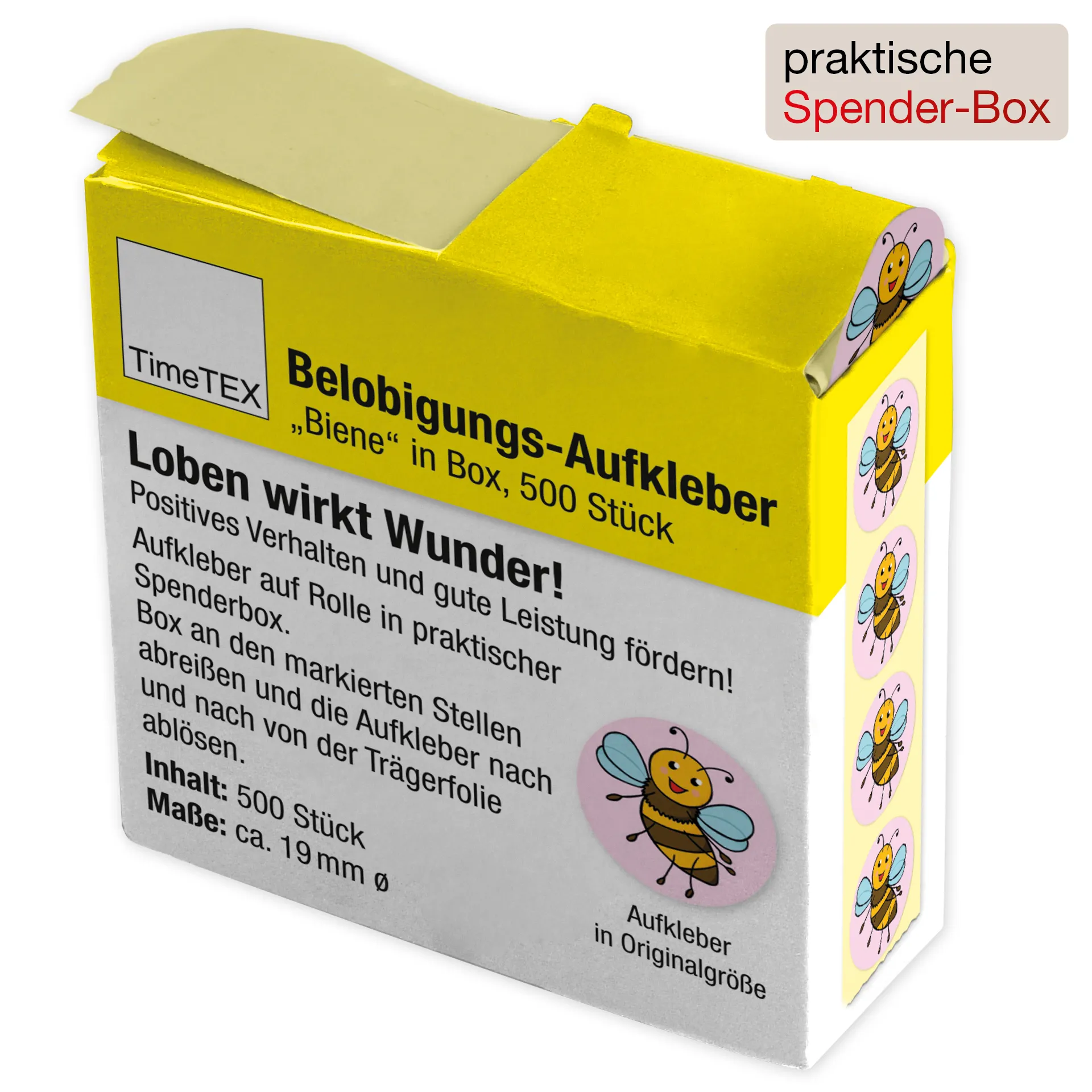 Belobigungs-Aufkleber "Biene" in Spender-Box, 500 Stück