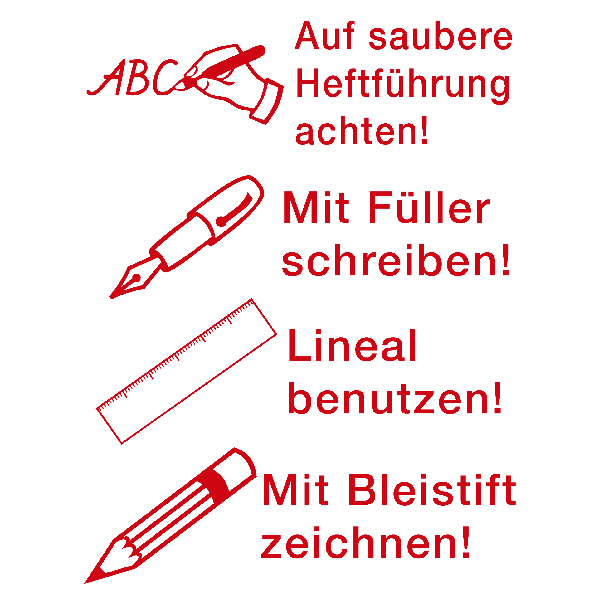 Stempel-Türmchen, Auf saubere Heft..