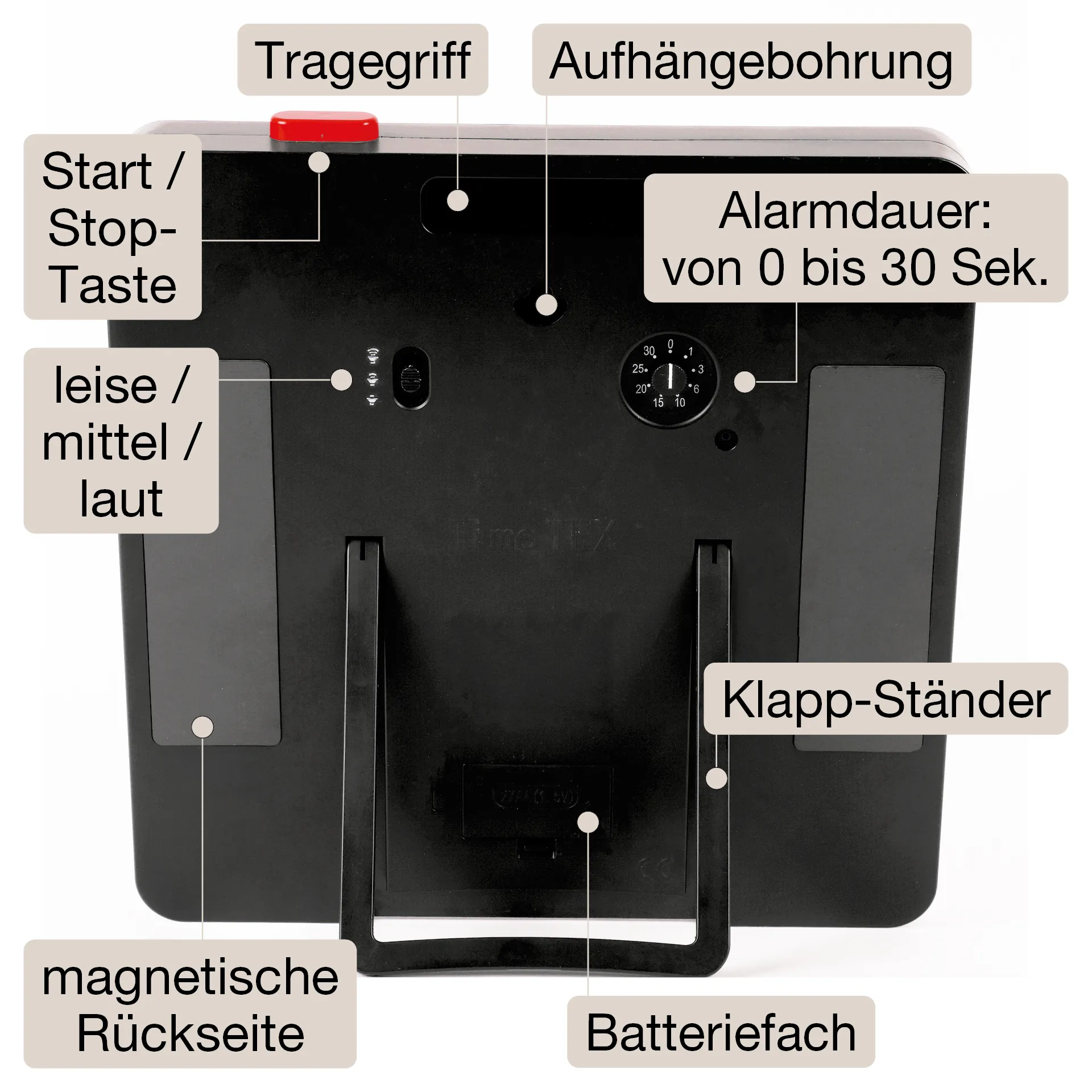 TimeTEX Timer "Countdown" XL, 32x32 cm, mit Pausentaste