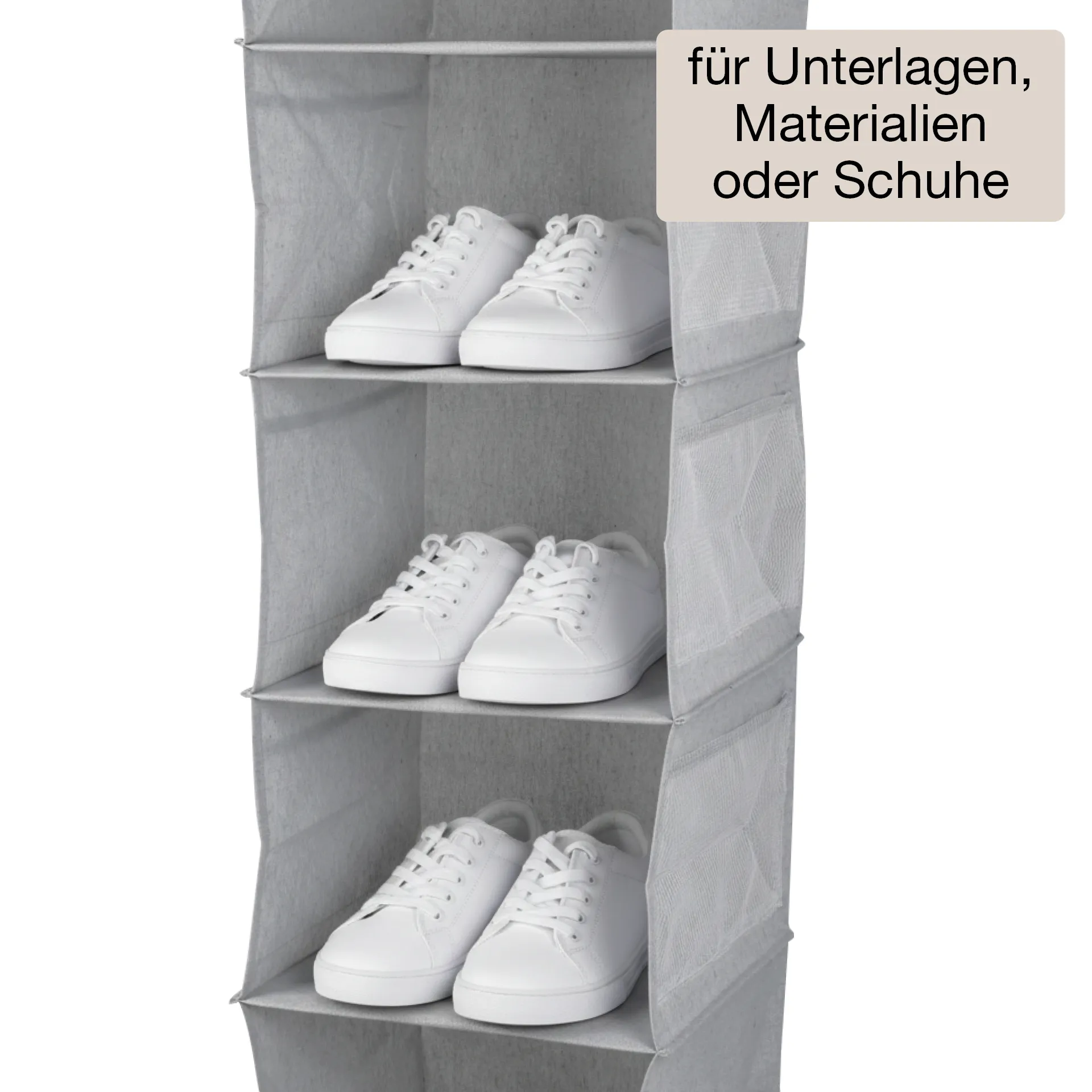 Hänge-Regal "Origami" A4 mit 5 Fächern, aus Stoff, hellgrau