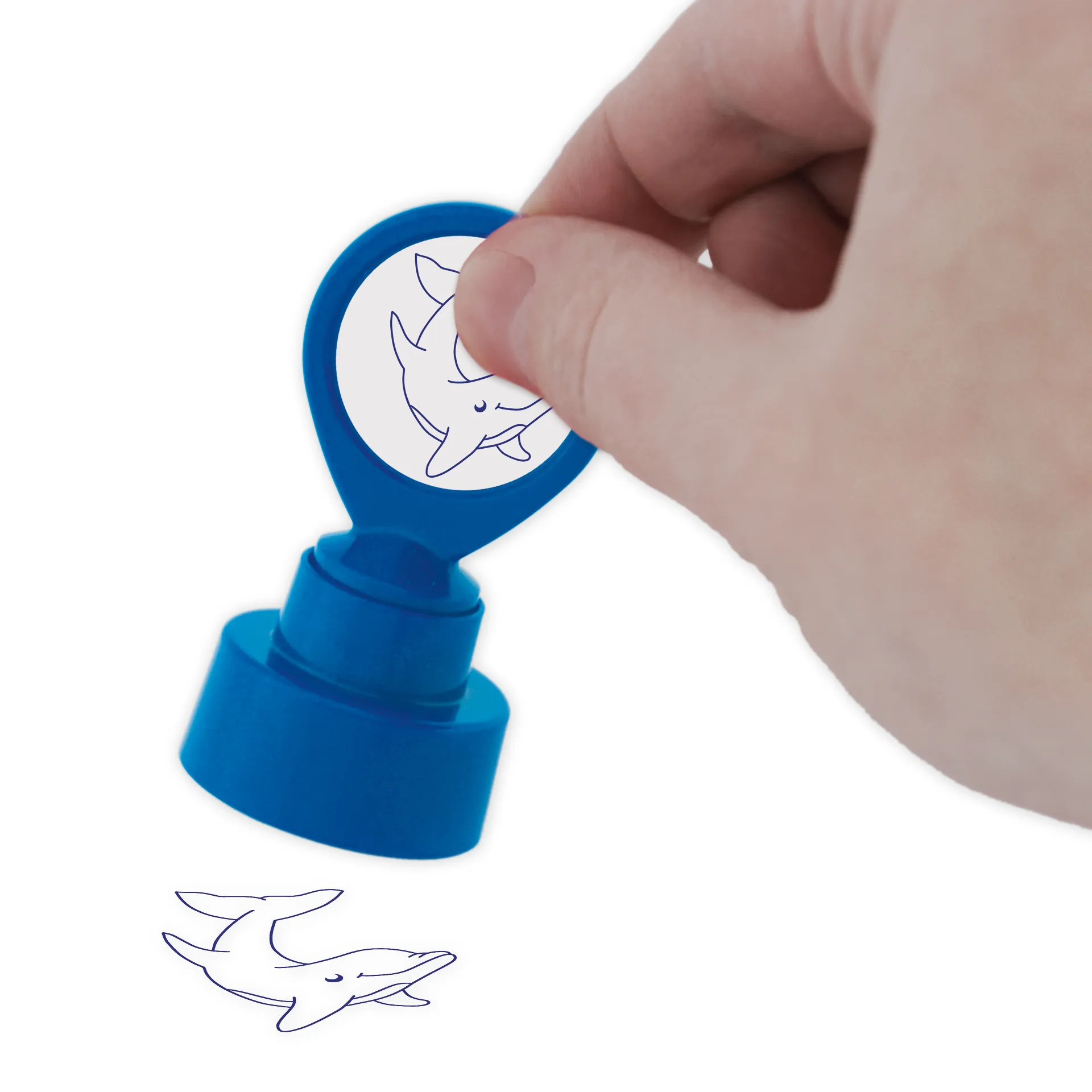 Siebdruck-Stempel "Perpetuum" rund "Delfin"