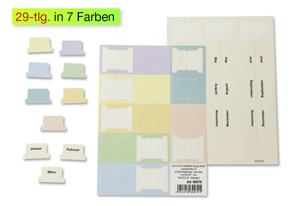 Register-Taben 29-tlg., selbstklebend, aus Karton-Papier Register-Taben 29-tlg., selbstklebend, aus Karton-Papier