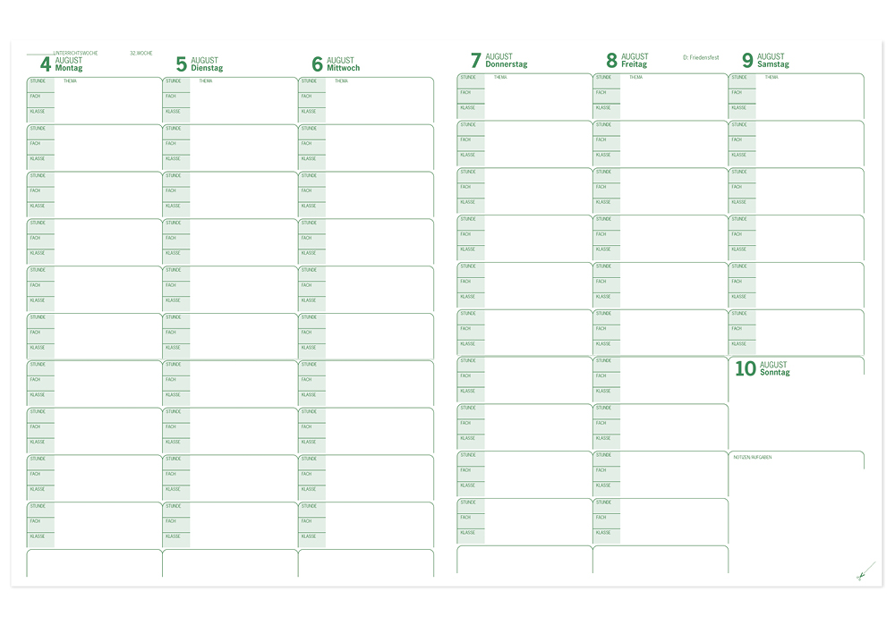 s+w Unterrichts-Planer 25/26 - 10 Stunden  A4++